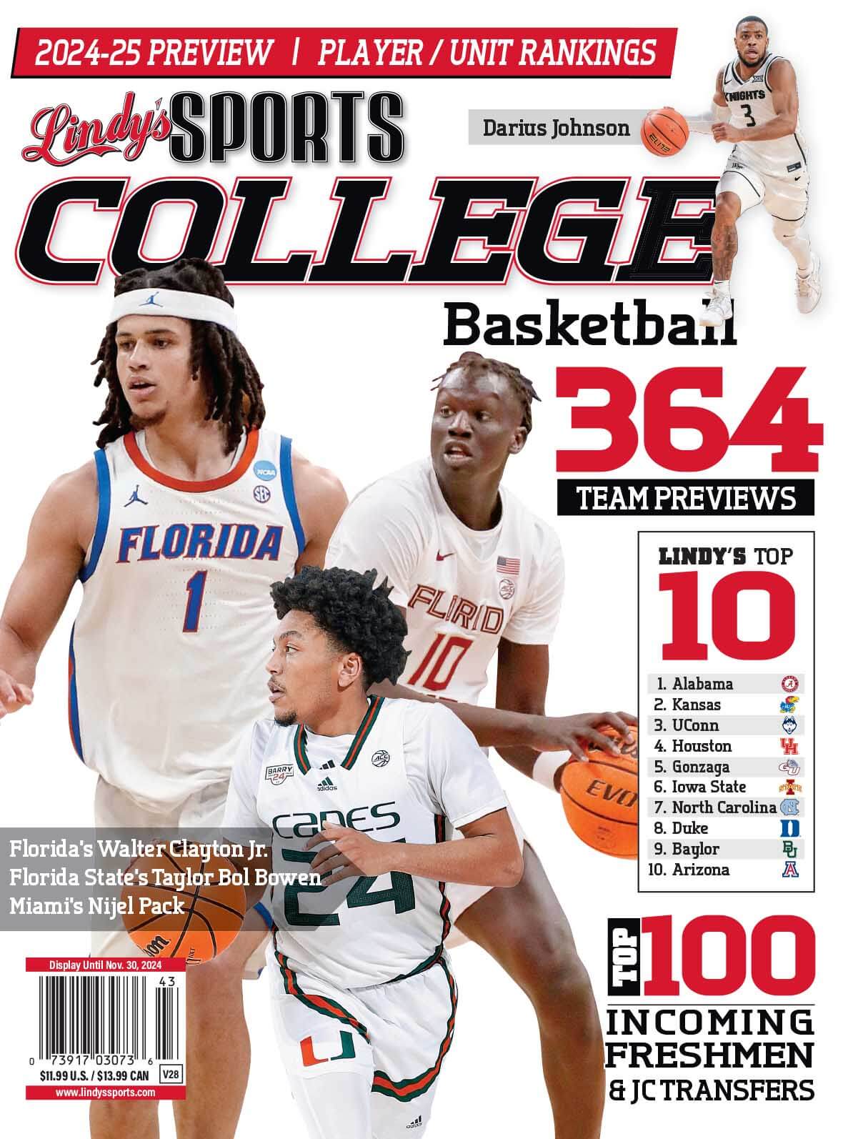 Lindy's Sports College 2024-25 Basketball Magazine Sports Magazines SureShot Books Publishing LLC FL /MIA /FSU /UCF