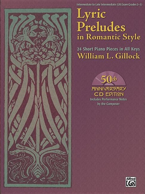 Paperback Alfred Music book featuring 24 romantic-style short piano pieces with online audio and CD, titled Lyric Preludes.