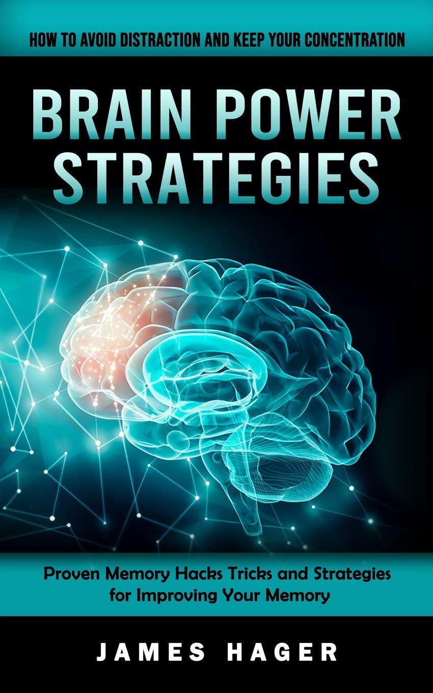 Book cover of "Brain Power Strategies" by Andrew Zen, featuring strategies to improve concentration and memory retention.