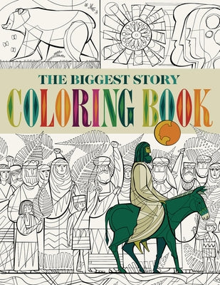 Paperback coloring book titled "The Biggest Story" by Crossway featuring illustrations for creative coloring.