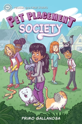 Paperback book "Pet Placement Society" by Melissa de la Cruz Studio, featuring colorful cover with pets and playful design.