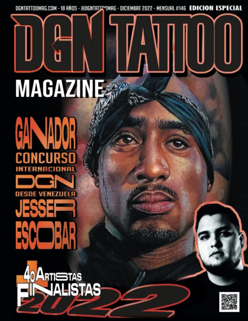 DGN Tattoo Magazine featuring Jesser Escobar, winner of international contest, Spanish edition cover art.