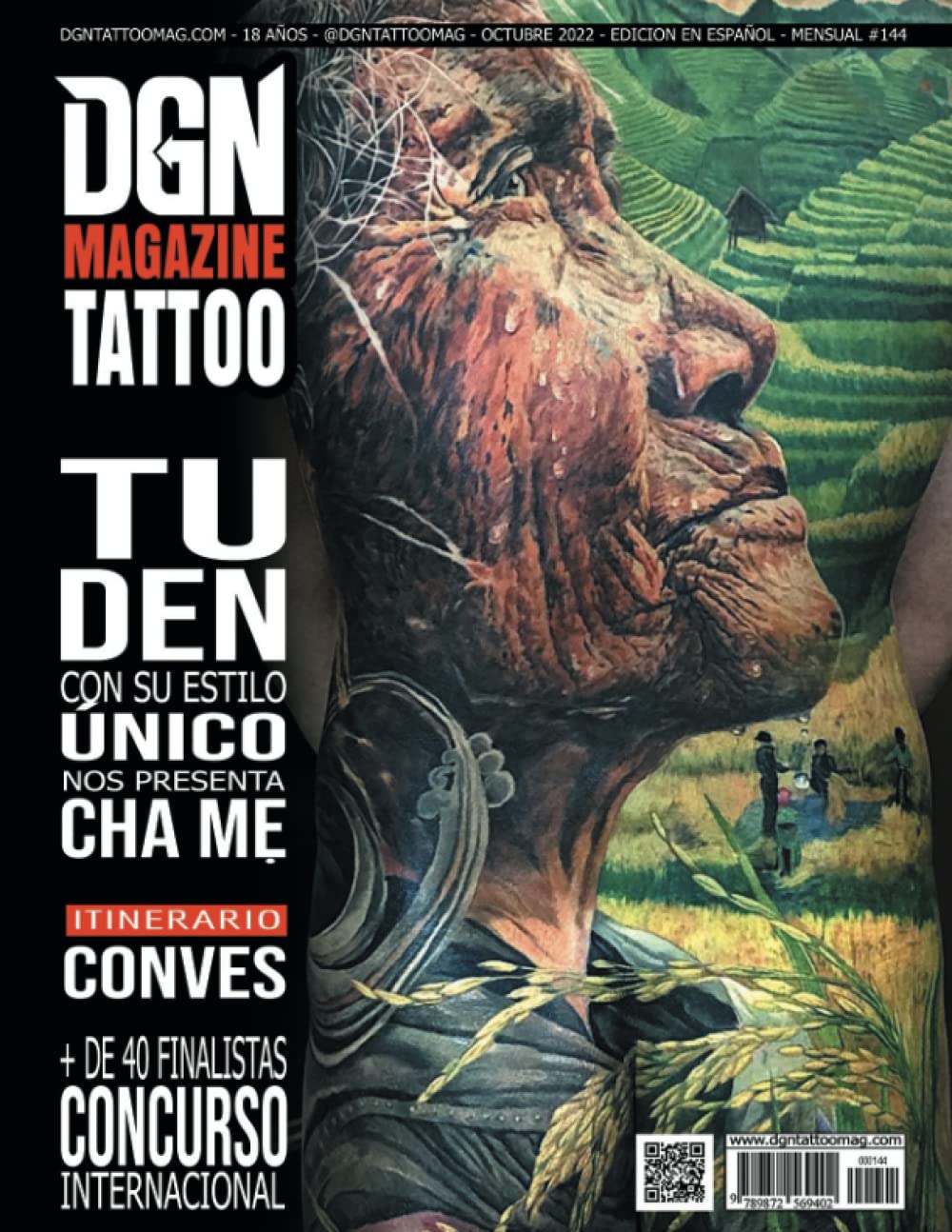 DGN Tattoo Magazine: Tu Den, Spanish Edition, featuring vibrant tattoo art and designs on the cover.