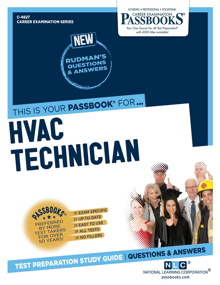 HVAC Technician Passbooks Study Guide for Career Examination Series, featuring cover design and title details.