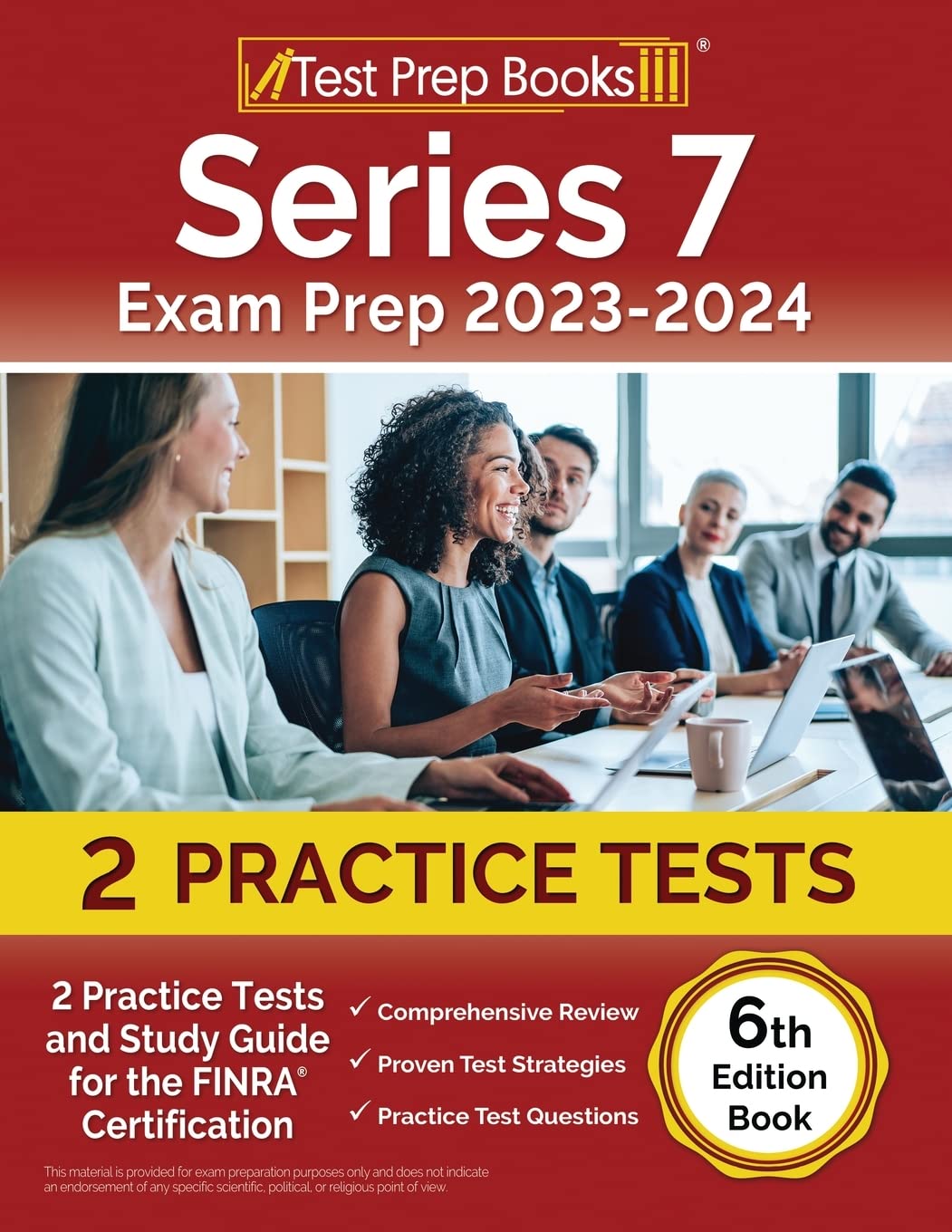 Paperback Series 7 Exam Prep 2023-2024 book by Test Prep Books with practice tests and study guide for FINRA certification.