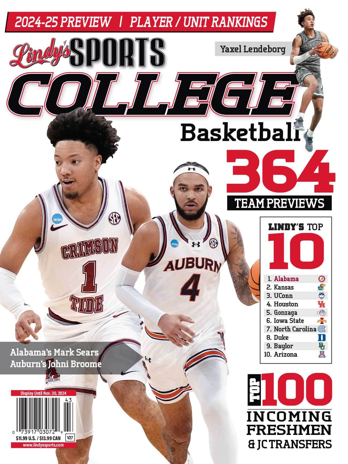 Lindy's Sports College 2024-25 Basketball Magazine Sports Magazines SureShot Books Publishing LLC Alabama /Auburn /UAB