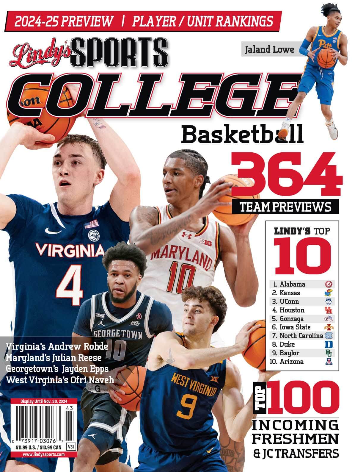 Lindy's Sports College 2024-25 Basketball Magazine Sports Magazines SureShot Books Publishing LLC MD /VIR /PIT /VCU