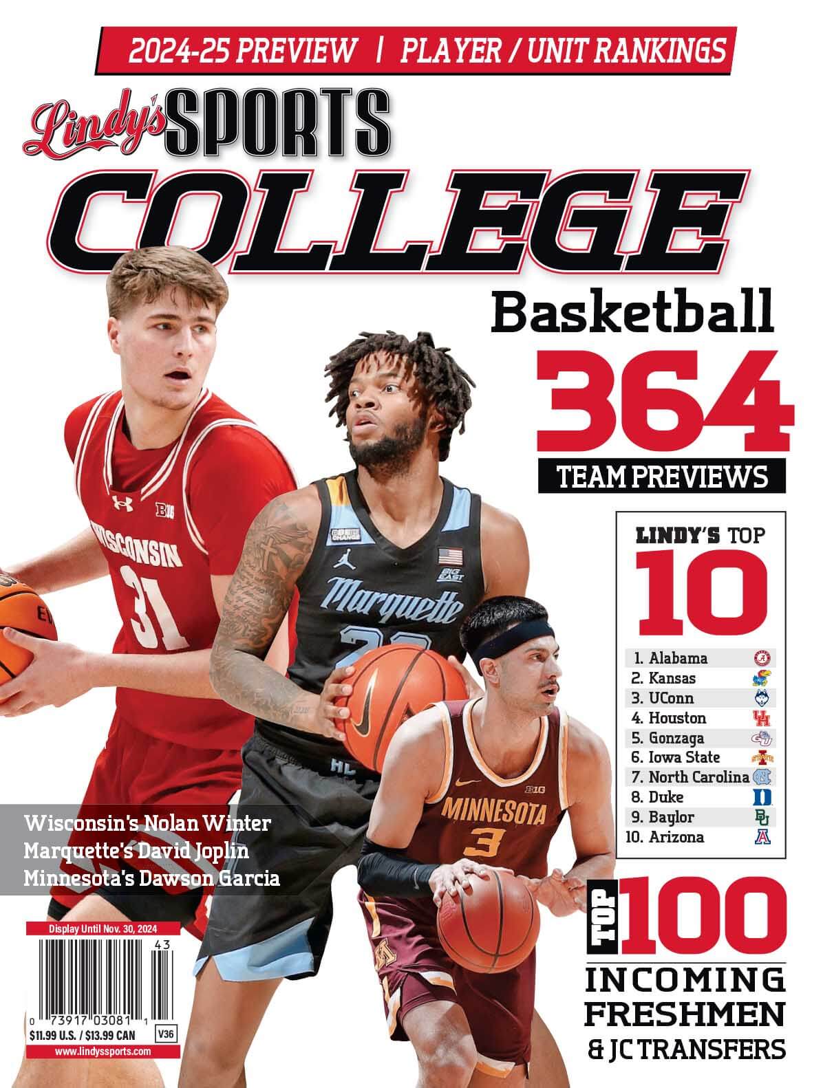 Lindy's Sports College 2024-25 Basketball Magazine Sports Magazines SureShot Books Publishing LLC Marquette /Wisconsin