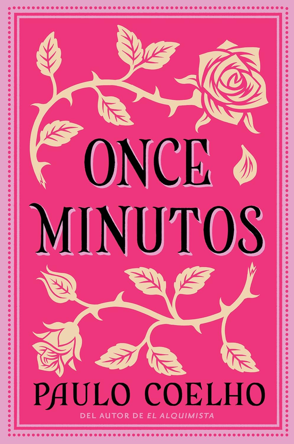 Spanish edition of "Once Minutos" by HarperCollins Español, featuring the book cover with vibrant colors and bold title.