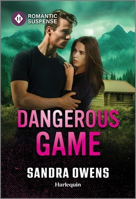 Mass market paperbound book "Dangerous Game" by Harlequin Romantic Suspense on a wooden table with a blurred background.
