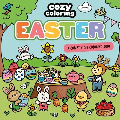 Cozy Coloring: Easter paperback by Harperpop featuring simple pages with bunnies, hidden eggs, and spring flowers.