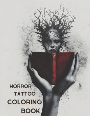 Horror Tattoo Coloring Book featuring creepy designs for adults, in a paperback format with intricate illustrations.